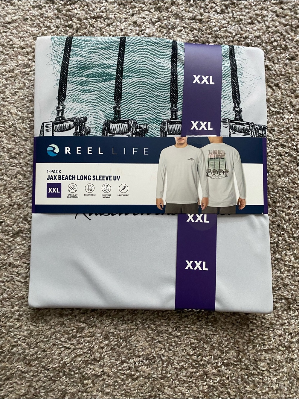 NWT Reel Life Sunshirt Mens 2XL Jax Beach Long Sleeve UV Protective Gray Fishing